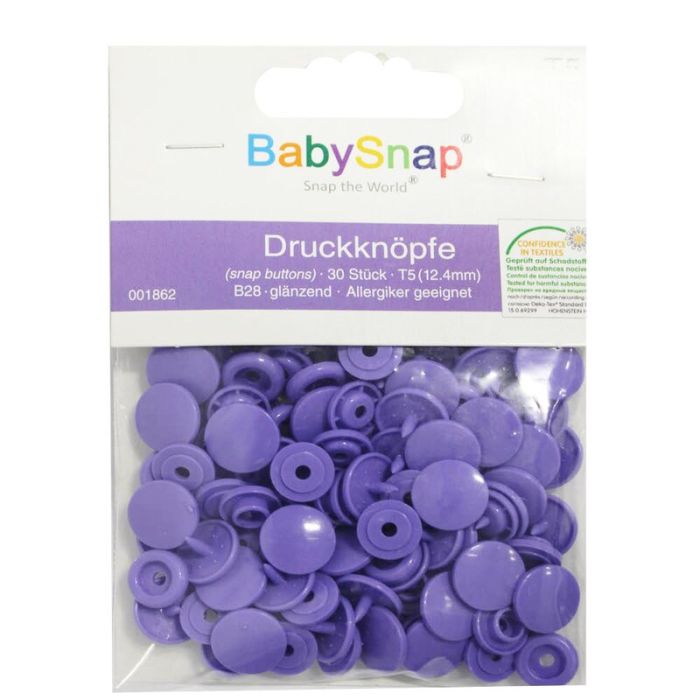 Capse plastic 12,4 mm, Finisaj lucios, 30 perechi, BabySnap - Lavanda